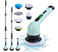 Brosse à récurer électrique sans fil 6 têtes de nettoyage de remplacement Brosse de douche étanche IPX6 à double vitesse avec bras de rallonge pour salle de bain Baignoire Coulis Carrelage Sol
