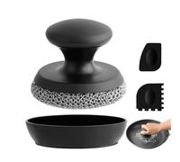 Brosse à récurer pour poêle en fonte avec 2 grattoirs, pour nettoyer les poêles en fer, les casseroles à soupe, les poêles, les poêles à frire, les barbecues (noir, 1 pièce)