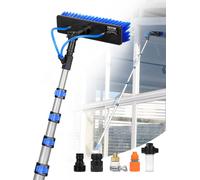 Brosse à récurer télescopique VEVOR, tige de nettoyage de 9 m, tête de brosse pivotante à 180° et tuyau de 20 m pour le nettoyage des fenêtres sur les ponts de panneaux solaires