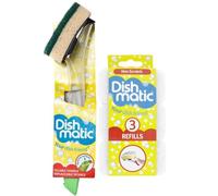 Brosse à vaisselle à remplir avec 3 recharges d'éponge anti-rayures - Idéal pour la verrerie et les surfaces délicates