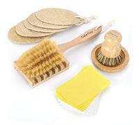 Brosse à Vaisselle éco-Friendly en Bambou avec Support Bois, éponge Pop-up en Cellulose et luffa. Nettoyage respectueux de l'environnement, sans Plastique, avec Porte-Savon Bois