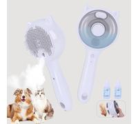 Brosse à vapeur pour chats et chiens, peigne de toilettage 3 en 1, réduit la perte de poils, poils doux, favorise un pelage sain - Livré avec un shampooing sans eau, blanc