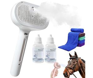 Brosse à vapeur pour cheval 2E génération, brosses de toilettage pour chevaux, brosse à vapeur autonettoyante 3 en 1, brosse à vapeur pour animaux domestiques pour la perte de cheveux, peigne
