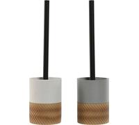 Brosse à WC Home ESPRIT Blanc Gris naturel Résine 9,5 x 9,5 x 37 cm (2 pièces)
