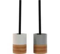 Brosse à WC Home ESPRIT Blanc Gris naturel Résine 9,5 x 9,5 x 37 cm (2 pièces)