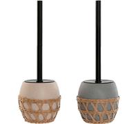 Brosse à WC Home ESPRIT Noir Gris Crème Fibre Dolomite 11 x 11 x 38 cm (2 pièces)