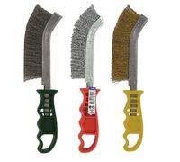 TIVOLY - Lot de 3 Brosses à Main - Brosses Métalliques en Acier, Acier Laitonné et Acier Inoxydable - Poignées Ergonomiques