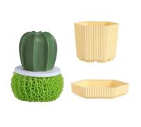 Brosse amusante en forme de succulente avec boule de nettoyage amovible pour l'entretien de la vaisselle et des casseroles (vert)