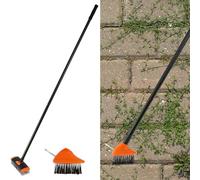 Brosse anti-mauvaises herbes pour terrasse avec manche de 133 cm de long 2 en 1 - Outil de désherbage avec tête de brosse rectangulaire/triangulaire - Nettoyeur de joints - Pour allée, chemin, pavé