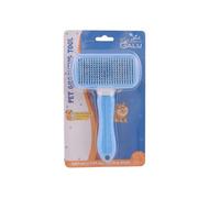 Brosse autonettoyante VED pour chiens et chats, outil de toilettage doux pour petits chiens et chats, élimine les sous-poils, les nœuds et les poils morts, bleu