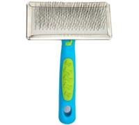 Brosse Carde Simple 13 X 9 X 4,5 Cm - Métal - Manche Ergonomique Pour Chien - Bleu Vert - Zamibo