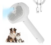 Brosse Chats Chien Vapeur Autonettoyante 3 En 1 Peigne De Massage En Spray Brosse pour Chats Chien Poil Long ou Court Rechargeable Avec Réservoir D'eau pour Enlèvement du Sous-poil et Masser (Blanc)
