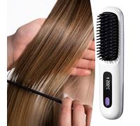 Brosse Chauffante Brushing Sans Fil, Brosse À Cheveux Chauffée, Brosses À Lisser 3 Niveaux De Chauffage, Et Écran LED, Rechargeable Via USB, 4,5x3x20cm, Pour Femmes Adolescents Cheveux Longs Courts