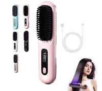 Brosse chauffante en céramique MCH - Technologie Lonic, 3 réglages de température, écran LCD, sans danger for tous types de cheveux(Pink)
