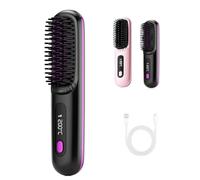 Brosse Chauffante Glow Wave, Brosse Chauffante Glow Wave 2025 Pour Cheveux Courts, Avec Céramique Mch Fast, 3 Réglages De Chaleur Et Écran Led, Pour Les Voyages Et Un Coiffage Sans Frisottis (black)