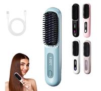 Brosse Chauffante Glow Wave, Brosses Chauffantes Glow Wave pour Cheveux Courts, Recharge USB, 3 Niveaux de Chaleur et Écran LED, Portable et Rechargable pour Voyage et Usage Quotidien blue