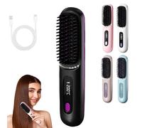 Brosse Chauffante Glow Wave, Brosses Chauffantes Glow Wave pour Cheveux Courts, Recharge USB, 3 Niveaux de Chaleur et Écran LED, Portable et Rechargable pour Voyage et Usage Quotidien black