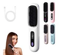 Brosse Chauffante Glow Wave, Brosses Chauffantes Glow Wave pour Cheveux Courts, Recharge USB, 3 Niveaux de Chaleur et Écran LED, Portable et Rechargable pour Voyage et Usage Quotidien white