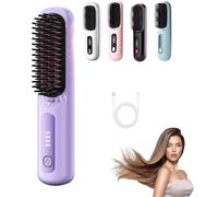 Brosse chauffante pour cheveux courts, Brosse à Lisser 3 Niveaux de Chauffage et écran LED et rechargeable via USB,Brosse lissante chauffante, légère et portable (Violet)
