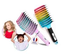 Brosse Cheveux demelante Magique [ 2 Brosses Arc-en-Ciel Rose + Bleu - NE TIRE PAS ] Poil de Sanglier 100% Naturelle - Pour démêler en douceur !