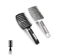 Brosse Cheveux Poils de Sanglier pour Cheveux Fins, Set avec 2 Peignes de Massage, Brosse 3-IN-1 pour des Cheveux Volumineux, Démêlés, Brillants (blackA)