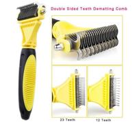 Brosse Chien Chat Peigne de Toilettage 2-en-1 Râteau de Démêlage Outil de Deshedding pour Masser les Animaux et Dénouer les Nœuds