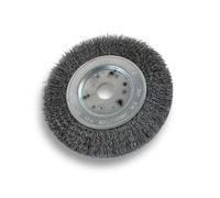 Brosse circulaire ACIER | Ø 150 mm | Epaisseur 1 rang | Fil souple 0.20 mm ondulé | Alésage 20 mm + réducteur bague 16/12 mm | Touret meuleuse affûteuse ponceuse | Kibros 215151AV