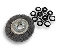 Brosse circulaire ACIER | Ø 150 mm | Epaisseur 3 rangs | Fil dur 0.30 mm ondulé | Alésage 32 mm + réducteur bague 25/22/20/16/12 mm | Touret meuleuse affûteuse ponceuse | Kibros 235153AT