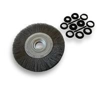 Brosse circulaire ACIER | Ø 200 mm | Epaisseur 2 rangs | Fil dur 0.30 mm ondulé | Alésage 32 mm + réducteur bague 25/22/20/16/12 mm | Touret meuleuse affûteuse ponceuse | Kibros 238202AT