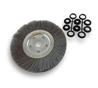 Brosse circulaire ACIER | Ø 250 mm | Epaisseur 1 rang | Fil souple 0.20 mm ondulé | Alésage 32 mm + réducteur bague 25/22/20/16/12 mm | Touret meuleuse affûteuse ponceuse | Kibros 211251AV