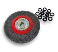 Brosse circulaire ACIER | Ø 250 mm | Epaisseur 3 rangs | Fil dur 0.30 mm ondulé | Alésage 32 mm + réducteur bague 25/22/20/16/12 mm | Touret meuleuse affûteuse ponceuse | Kibros 231253AT