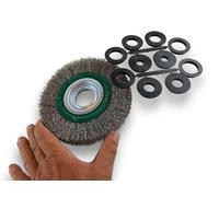 Brosse circulaire INOX | Ø 150 mm | Epaisseur 2 rangs | Fil dur 0.30 mm ondulé | Alésage 32 mm + réducteur bague 25/22/20/16/12 mm | Touret meuleuse affûteuse ponceuse | Kibros 235152IT
