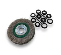 Brosse circulaire INOX | Ø 150 mm | Epaisseur 3 rangs | Fil dur 0.30 mm ondulé | Alésage 32 mm + réducteur bague 25/22/20/16/12 mm | Touret meuleuse affûteuse ponceuse | Kibros 235153IT