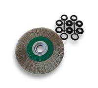 Brosse circulaire INOX | Ø 200 mm | Epaisseur 3 rangs | Fil souple 0.20 mm ondulé | Alésage 32 mm + réducteur bague 25/22/20/16/12 mm | Touret meuleuse affûteuse ponceuse | Kibros 238203IV