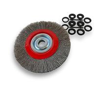 Brosse circulaire INOX | Ø 250 mm | Epaisseur 2 rangs | Fil dur 0.30 mm ondulé | Alésage 32 mm + réducteur bague 25/22/20/16/12 mm | Touret meuleuse affûteuse ponceuse | Kibros 231252IT