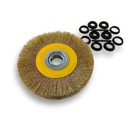 Brosse circulaire LAITON | Ø 200 mm | Epaisseur 2 rangs | Fil dur 0.30 mm ondulé | Alésage 32 mm + réducteur bague 25/22/20/16/12 mm | Touret meuleuse affûteuse ponceuse | Kibros 238202LT