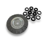 Brosse circulaire NYLON Abrasif | Ø 150 mm | Epaisseur 1 rang | Carbure de silicium Grain 120 | Alésage 20 mm + réducteur bague 16/12 mm | Touret meuleuse ponceuse | Kibros 215151KR_120