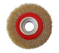 Brosse circulaire pour meule de banc Ø 150 mm poils en acier laiton avec adaptateurs d'arbre - Idéal pour le nettoyage, l'ébavurage, léger polissage et l'enlèvement de la rouille du métal, du bois et