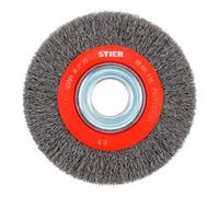 Brosse circulaire STIER 150 mm pour meuleuses d'angle, alésage 20 mm, ondulée, acier