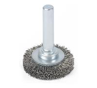 Brosse circulaire STIER, 26 mm, pour perceuses, meuleuses droites, queue 6 mm, épaisseur de fil 0,15 mm, ondulée, acier