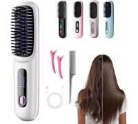 Brosse Coiffante Cheveux Court, Brosse Lissante Portable Sans Fil, Chauffant Avec 3 TempÉRatures, Affichage LED, Anti-Brûlure, 20s Chauffage Rapide, CrÉEz Le Look Parfait (Blanc)