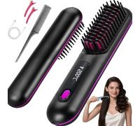 Brosse Coiffante Cheveux Court, Brosse Lissante Portable Sans Fil, Chauffant Avec 3 TempÉRatures, Affichage LED, Anti-Brûlure, 20s Chauffage Rapide, CrÉEz Le Look Parfait (Noir)