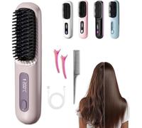 Brosse Coiffante Cheveux Court, Brosse Lissante Portable Sans Fil, Chauffant Avec 3 TempÉRatures, Affichage LED, Anti-Brûlure, 20s Chauffage Rapide, CrÉEz Le Look Parfait (Violet)