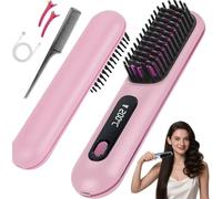 Brosse Coiffante Cheveux Court, Brosse Lissante Portable Sans Fil, Chauffant Avec 3 TempÉRatures, Affichage LED, Anti-Brûlure, 20s Chauffage Rapide, CrÉEz Le Look Parfait (Rose)