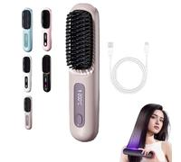 Brosse coiffante for cheveux courts - Sans fil et chauffante avec 3 températures, 199 millions d'ions négatifs, chauffage en céramique MCH, dents anti-brûlure, USB-C(Brown)