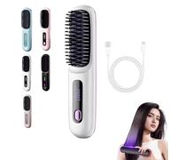 Brosse coiffante for cheveux courts - Sans fil et chauffante avec 3 températures, 199 millions d'ions négatifs, chauffage en céramique MCH, dents anti-brûlure, USB-C(White)