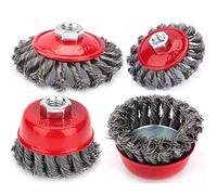 Brosse conique 4PCS, Brosse Conique pour Meuleuse d'angle, Brosse Métallique Nettoyage, Diamètre de 75 mm et 100 mm, M14