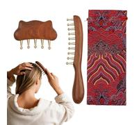 Brosse Cuir Chevelu, 2 Pièces Bois Laiton Dents Larges, Soin Cheveux et Cuir Chevelu Peigne à Dents Espacées, pour Cheveux Longs Courts Bouclés Frisés Lissage Détente