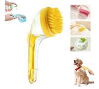 Brosse de bain 2 en 1 pour chien avec distributeur de shampooing intégré, massage de toilettage pour chiens et chats à poils longs et courts (jaune, dents fines)