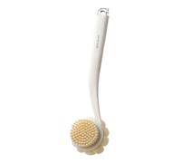 Brosse de bain avec manche antidérapant et exfoliant double face pour le dos - Design ergonomique pour enlever l'acné et les peaux mortes - Poils doux - Blanc